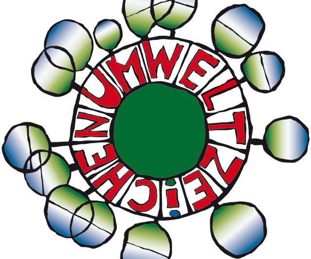 Das Bild zeigt ein buntes Logo mit dem Wort "Umwelt". Es ist kreisförmig angeordnet und umgeben von stilisierten, grünen und blauen Kreisen, die eine naturnahe Darstellung suggerieren.