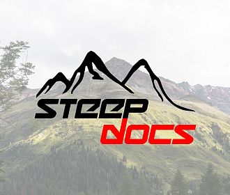 Das Bild zeigt eine Berglandschaft mit einem Logo in schwarz und rot. Der Text "STEAP docs" ist prominent platziert, umgeben von einer natürlichen Kulisse.