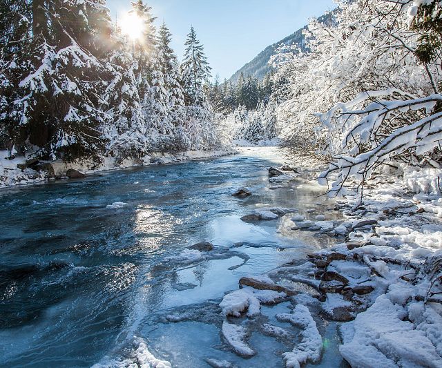 Der Fluss Pitztaler Ache im Winter
