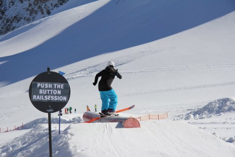 Jumps and Tricks in the Snow Park at Pitztal Glacier