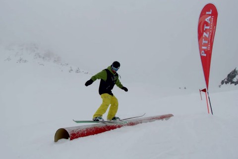 Jumps and Tricks in the Snow Park at Pitztal Glacier